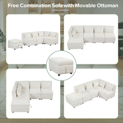 Free-Combined Sectional Sofa 5 Seater Modular Couches With Storage Ottoman, 5 Pillows For Living Room