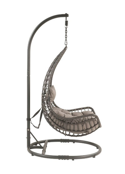 Uzae - Patio Swing Chair - Gray Fabric & Charcaol Wicker - Grand Furniture GA