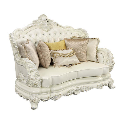 Adara - Loveseat - White PU & Antique White Finish - Grand Furniture GA