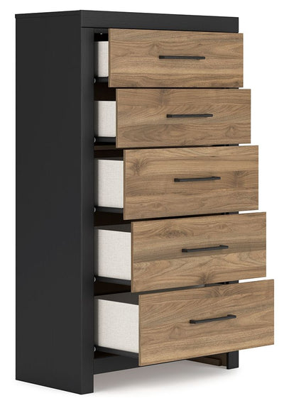 Vertani - Black / Honey Brown - Five Drawer Chest