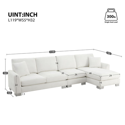 Modern Oversized Sectional Sofa, L-Shaped Luxury Couch Set With 2 Free Pillows, 5 Seat Chenille Indoor Furniture With Chaise For Living Room