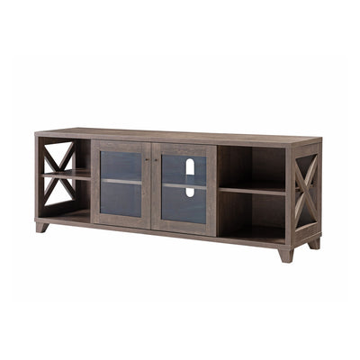 Home TV Stand With Four Side Shelves And Transparent Center Storage Cabinet - Walnut Oak