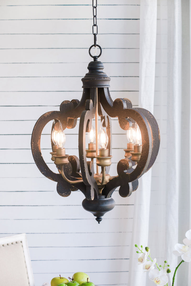 Farmhouse Chandelier, 6 Light Wood Chandelier Pendant Light Fixture With Adjustable Chain For Dining Room Living Room Entryway, Bulb Not Included