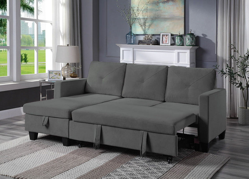 Nova - Velvet Reversible Sleeper Sectional Sofa With Storage Chaise