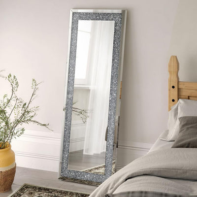 Valerie - Acrylic Crystal Floor Mirror - Silver