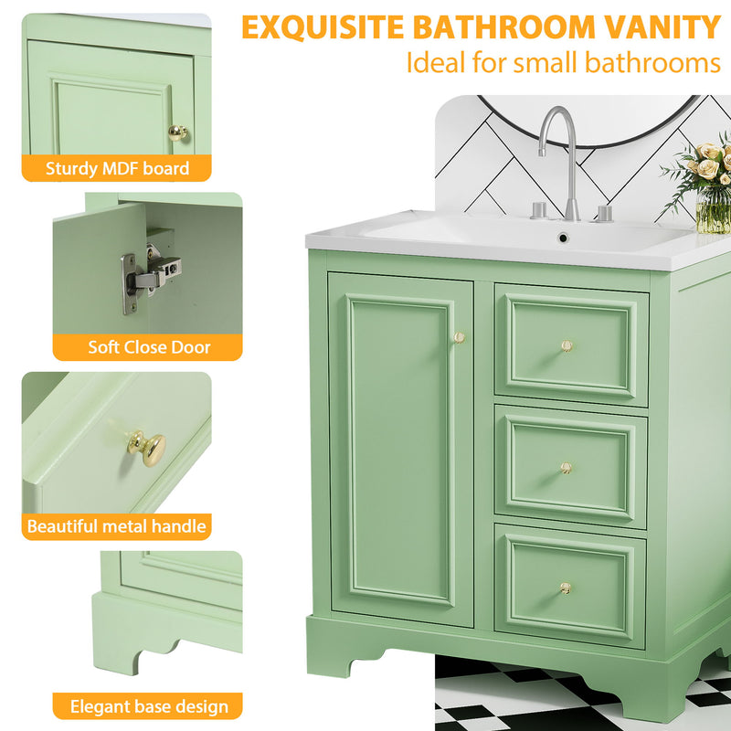 Bathroom Vanity Cabinet With Ceramic Basin, 3 Drawers And Adjustable Shelves