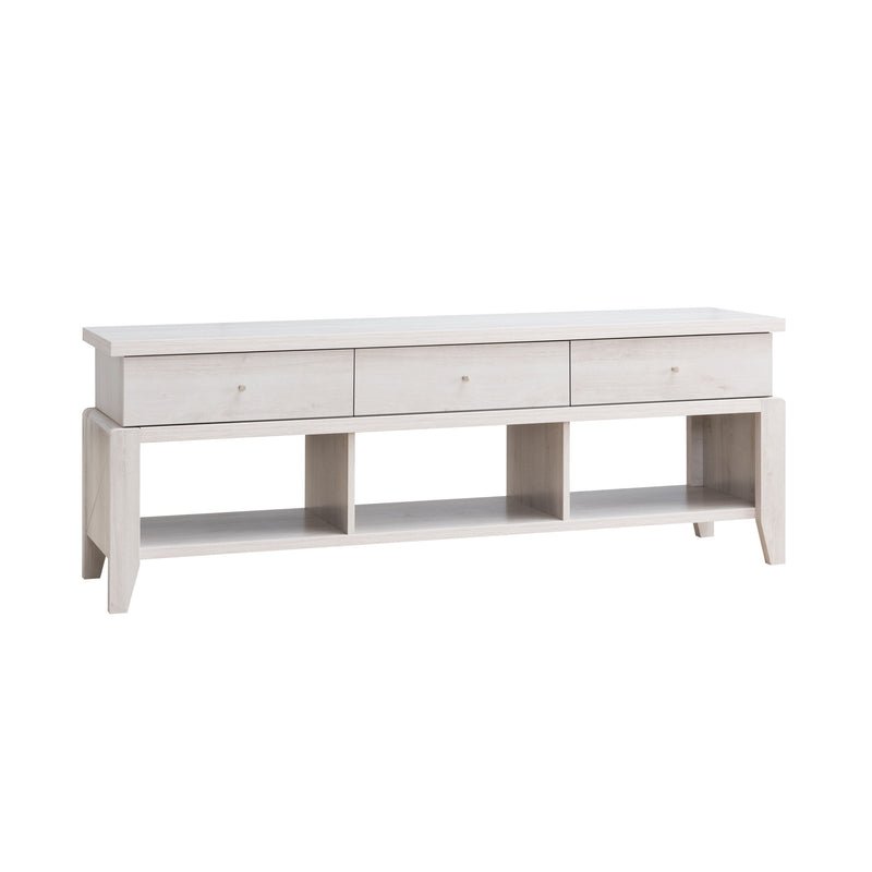 Modern TV Stand With Three Open Shelves And Three Drawers - White