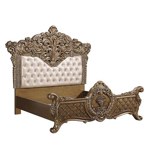 Constantine - Eastern King Bed - PU Leather, Light Gold, Brown & Gold Finish - Grand Furniture GA