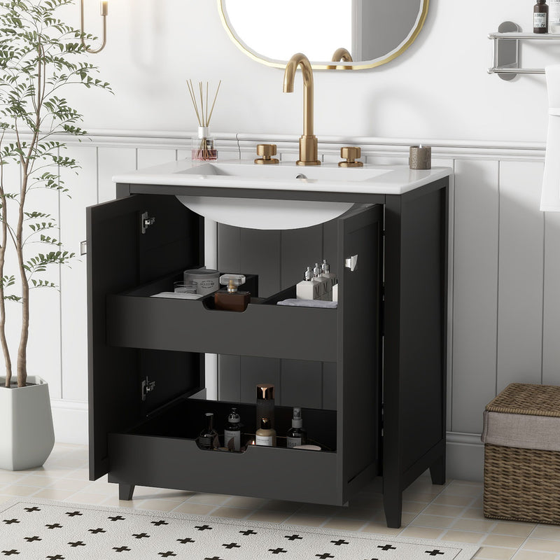 Freestanding Bathroom Vanity Combo With Ceramic Sink Shaker Style Vanities 2 Doors And 2 Drawers - Black