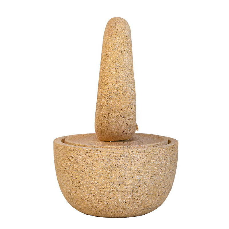 Cement Round Water Fountain With Light And Pump - Beige / Yellow