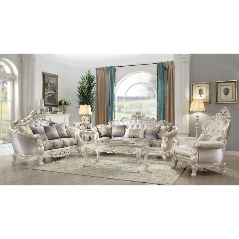 Gorsedd - Loveseat - Fabric & Antique White - Grand Furniture GA