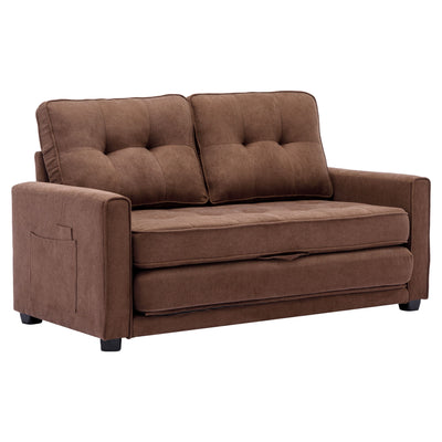 Loveseat Sofa With Pull-Out Bed Modern Upholstered Couch With Side Pocket For Living Room Office