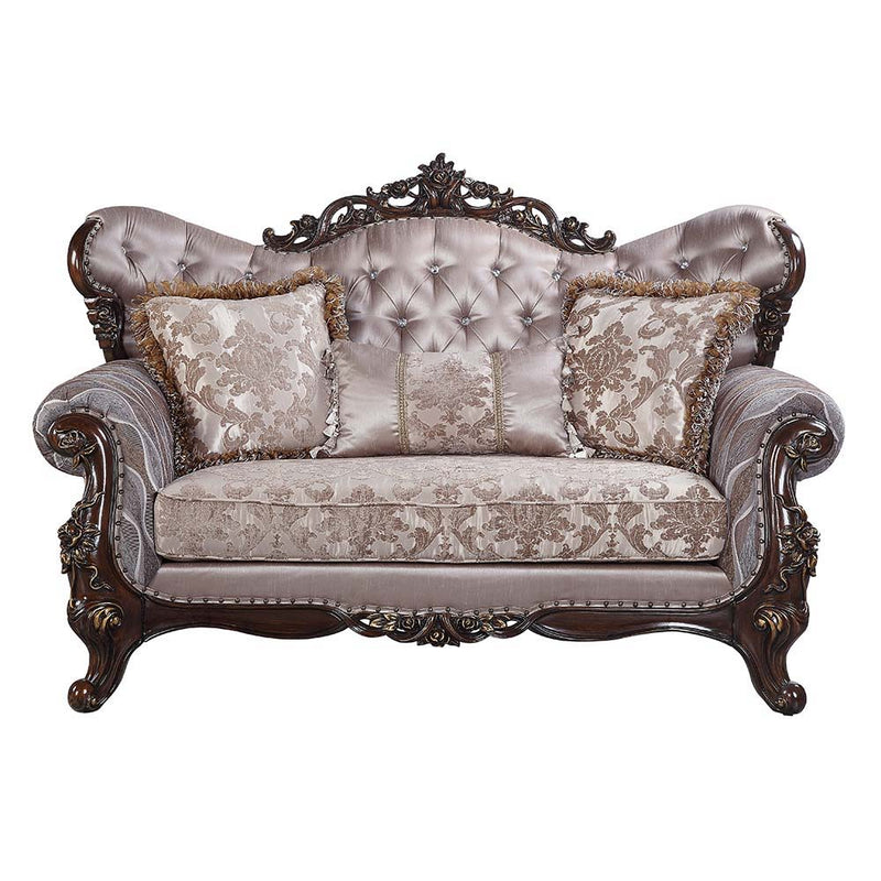 Benbek - Loveseat - Fabric & Antique Oak Finish - Grand Furniture GA