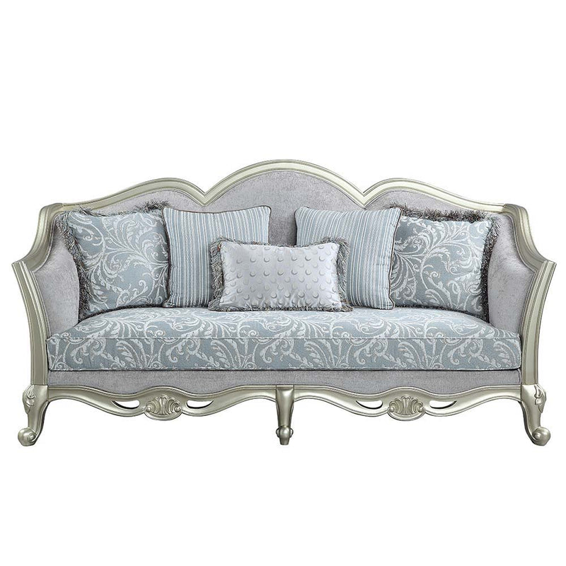 Qunsia - Sofa - Light Gray Linen & Champagne Finish - Grand Furniture GA