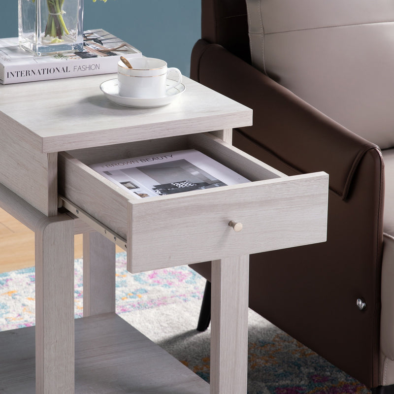 Chair Side End Table With One Drawer And Bottom Shelf, Accent Table - White Oak