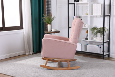 Mid-Century Modern Velvet Upholstered Rocking Chair Padded Seat For Living Room Bedroom