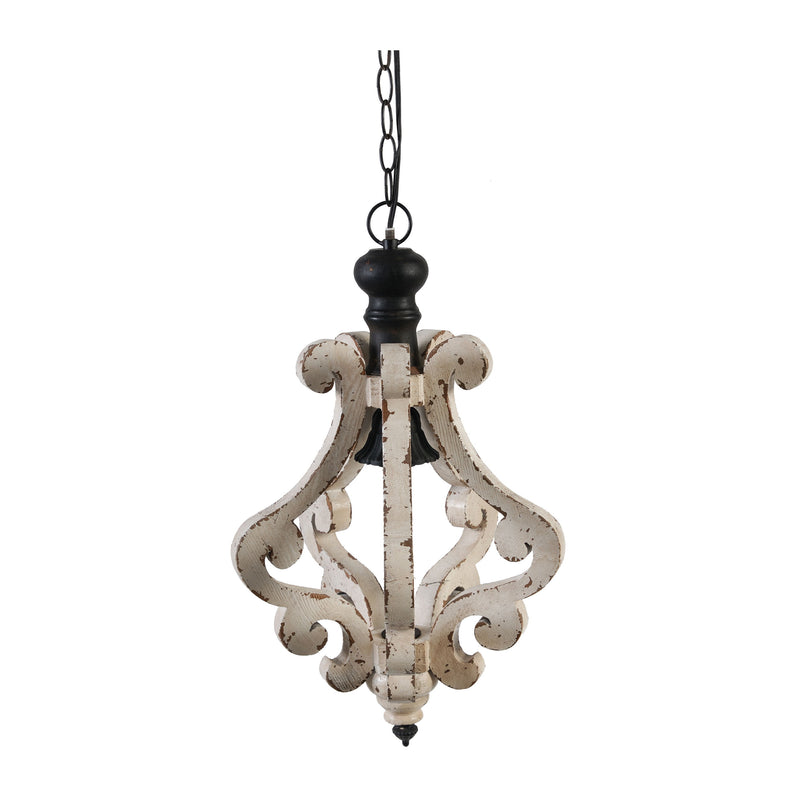 Farmhouse Chandeliar, Distressed Pendant French Country Wood Chandelier For Living Room Foyer, Bulb Not Included - Antique Cream