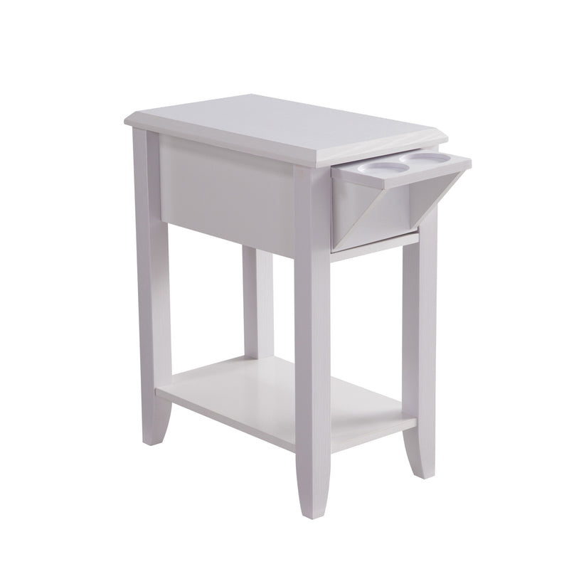 Modern Chairside Table With Two Cup Holders, Display Accent Table - White