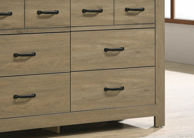 Finn - Oak Finish Dresser With 6 Drawers And Black Handles - Coffee Gray