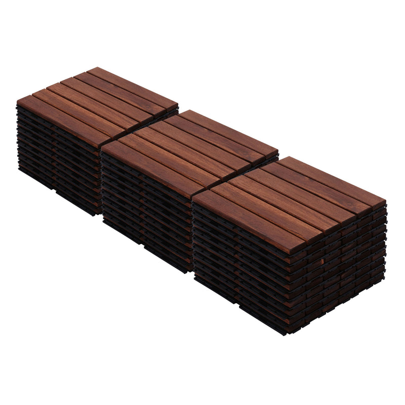 Interlocking Deck Tiles Striped Pattern, Square Acacia Hardwood Outdoor Flooring For Patio, Bancony, Pool Side