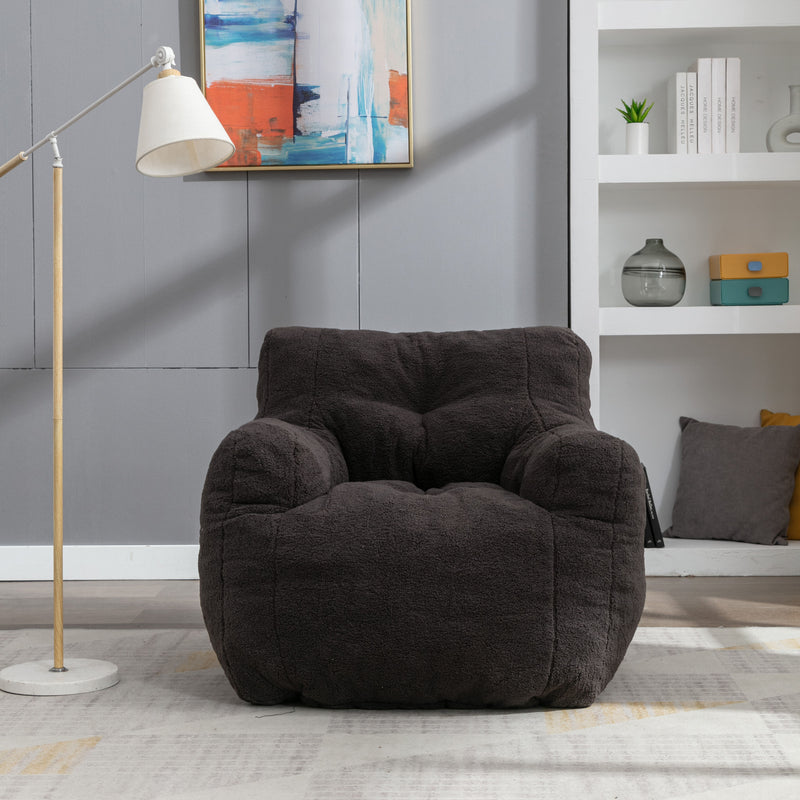 Soft Teddy Fabric Tufted Foam Bean Bag Chair With Teddy Fabric