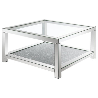 Valentina - 1-Shelf Square Glass Top Coffee Table - Silver