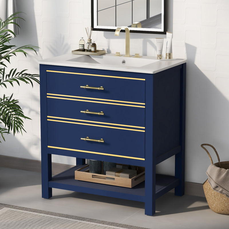 Modern Bathroom Vanity Cabinet, Combo With Open storage, Two Drawers