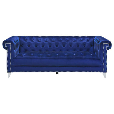 Bleker - Upholstered Tuxedo Arm Tufted Sofa - Blue