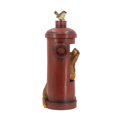 Red Fire Hydrant Water Fountain With Dog And Bird Accents, Outdoor Fountian With Light And Pump - Red / Light Brown