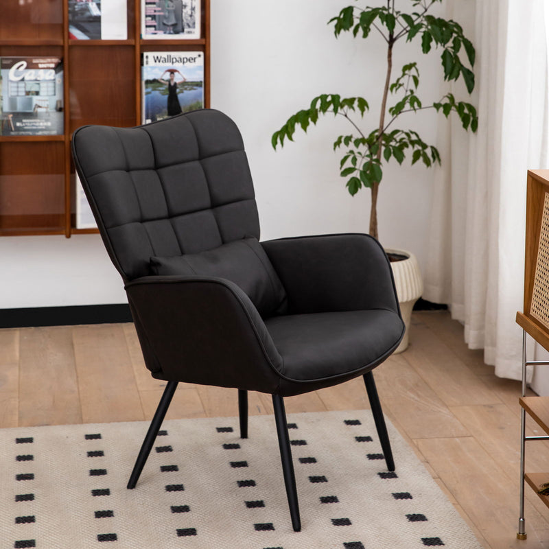 Bonded Leather Armchair, Modern Accent Chair High Back, Living Room Chair With Metal Legs And Soft Padded, Sofa Chairs For Home Office, Bedroom, Dining Room