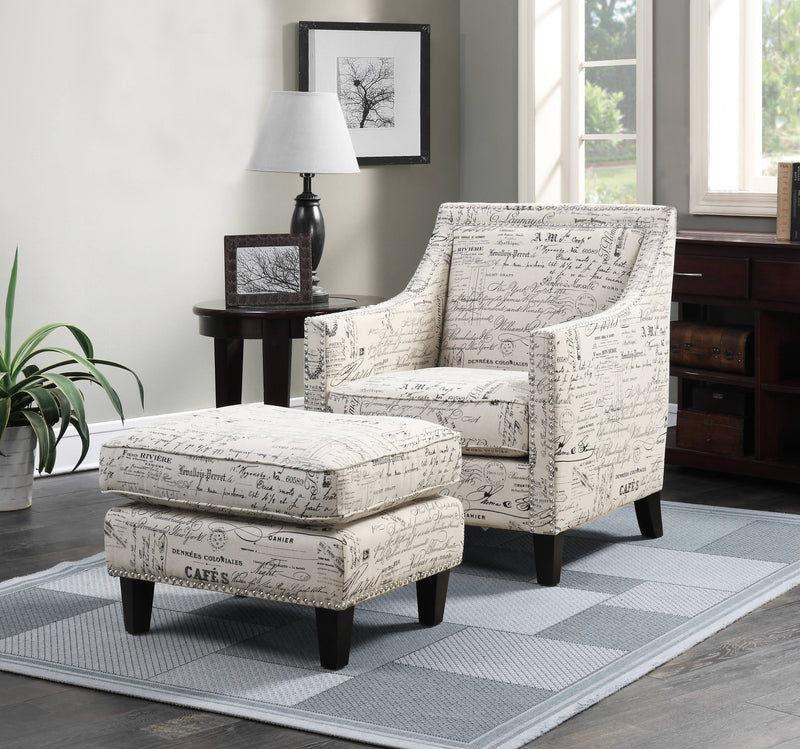 Erica - Chair & Ottoman - Beige / French Script