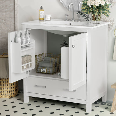 Bathroom Vanity With Single Sink, Combo Cabinet Undermount Sink, Bathroom Storage Cabinet With Two Doors And A Drawer, Soft Closing, Multifunctional Storage, Solid Wood Frame