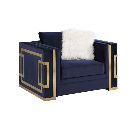 Virrux - Chair - Blue Velvet & Gold Finish - Grand Furniture GA