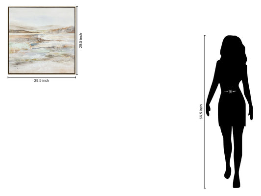 "Serene Horizons II" Hand-Embellished Canvas In Frame - Gray / Orange / Blue