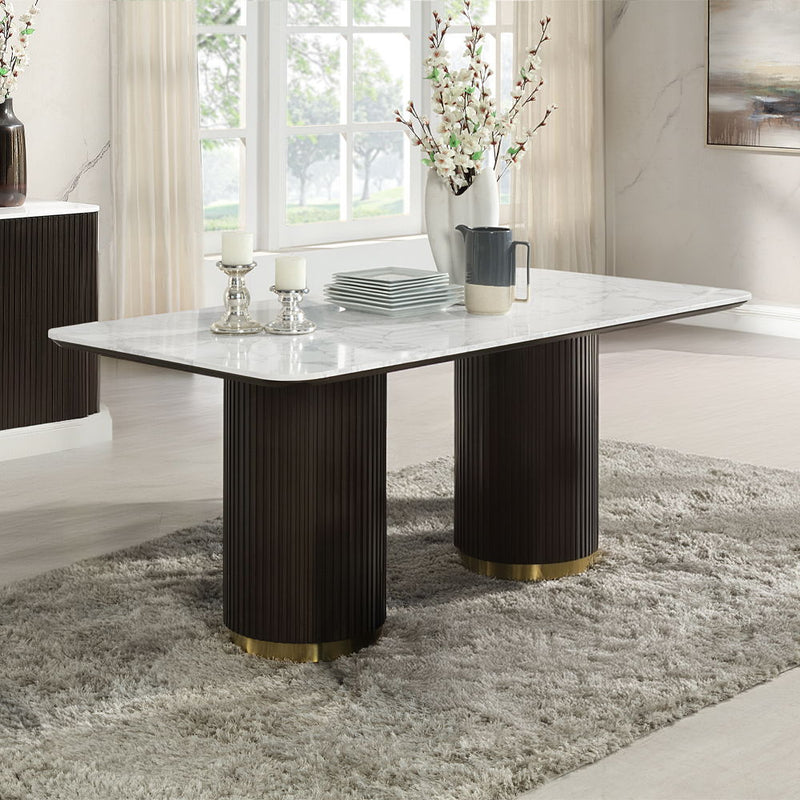 Clayten - Dining Table With Marble Top - White Natural Marble Top & Espreeso Finish