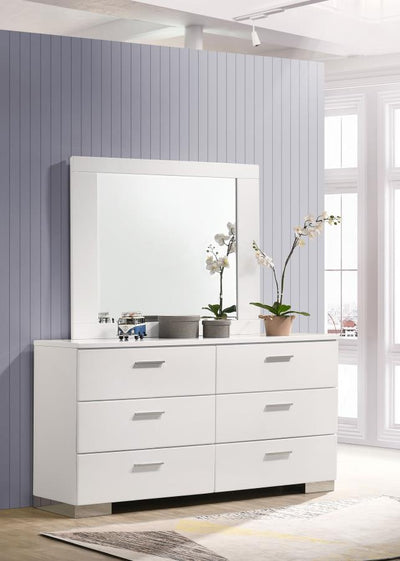 Felicity - 6-Drawer Wood Dresser With Mirror - White High Gloss