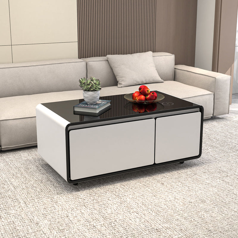 Modern Smart Coffee Table With Built In Fridge, Outlet Protection, Wireless Charging, Mechanical Temperature Control, Power Socket, USB Interface And Ice Water Interface