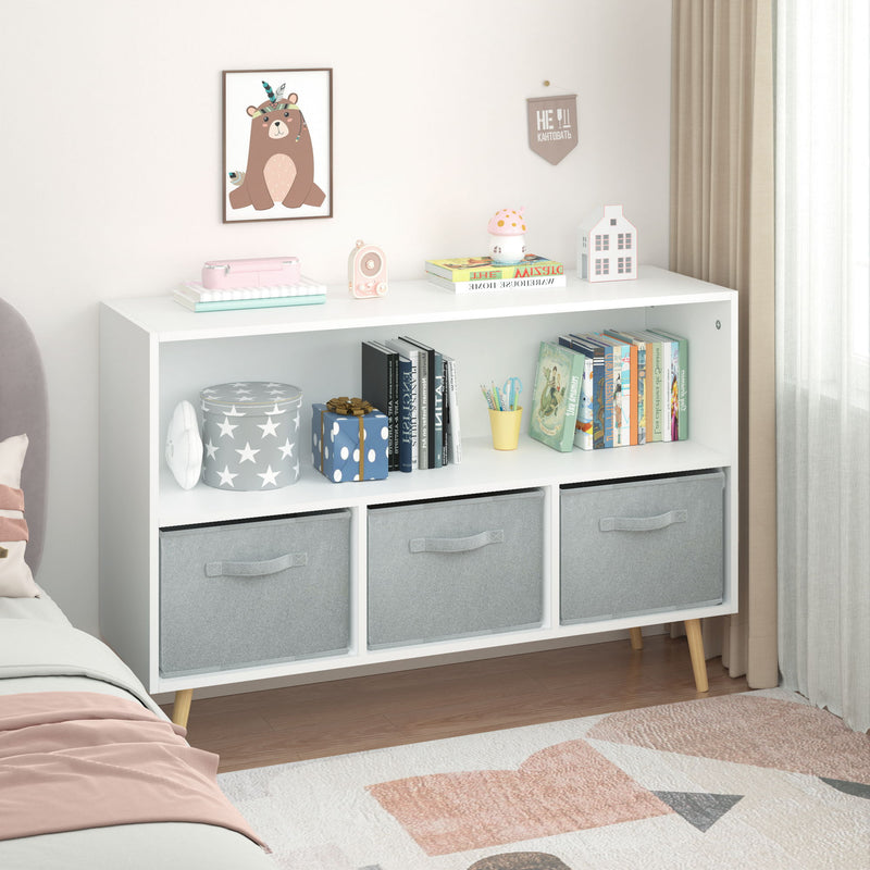 Kids Bookcase With Collapsible Fabric Drawers, Children&