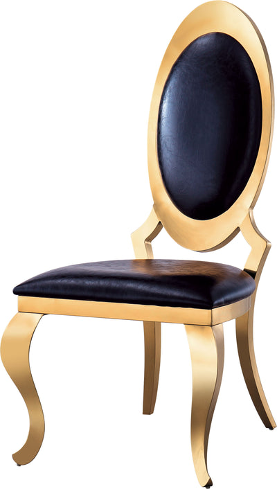 Leatherette Dining Chair With Oval Backrest (Set of 2), Stainless Steel Legs - Gold Frame