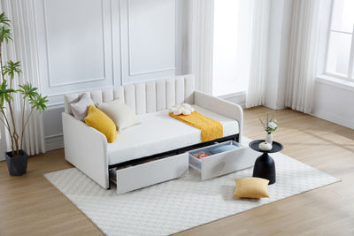 Flora - Upholstered Daybed With 2 Drawers Ribbed Tufted Backrest in Lavish Modern Design