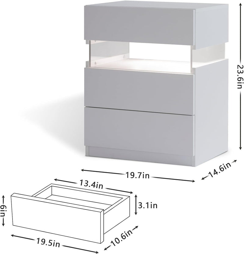 LED Nightstands 3 Drawer Dresser For Bedroom End Table With Acrylic Board LED Bedside Tables For Bedroom Living Room Bedside Furniture