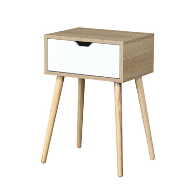 Side Table With 1 Drawer, Mid-Century Modern Storage Cabinet For Bedroom - White / Wood