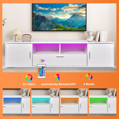 Modern TV Stand With LED Lights Entertainment Center TV Cabinet With Storage For Up To 75" For Gaming Living Room Bedroom - White