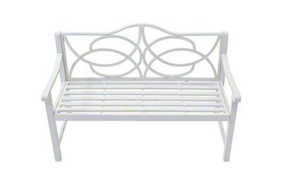 Outdoor Garden Patio Bench With Backrest And Armrest, Slatted Seat For Park, Yard & Porch, Balcony, Accommodates 2 - 3 People - White