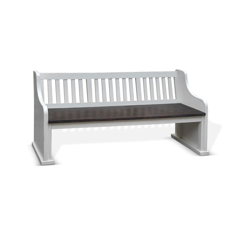 Carriage House - Slat Back Bench - White / Dark Brown