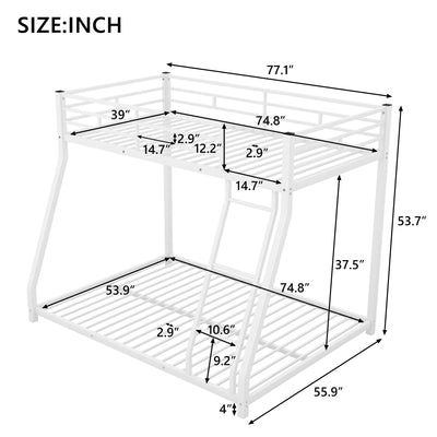 Metal Floor Bunk Bed, Twin Over Full - White