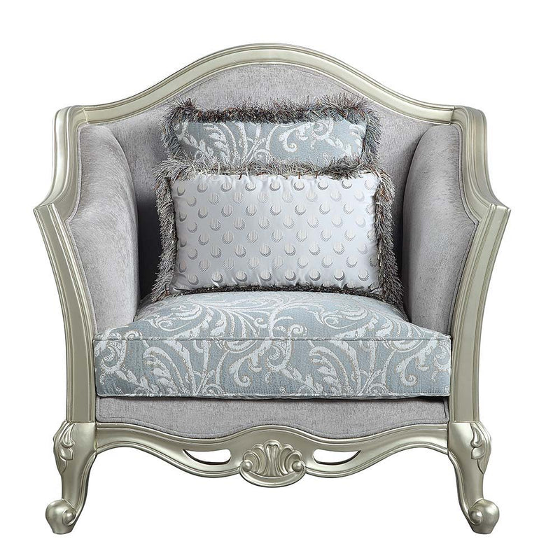 Qunsia - Chair - Light Gray Linen & Champagne Finish - Grand Furniture GA