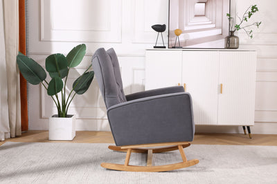 Mid-Century Modern Velvet Upholstered Rocking Chair Padded Seat For Living Room Bedroom