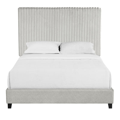 Queen Size Minky Stone Upholstered Platform Bed