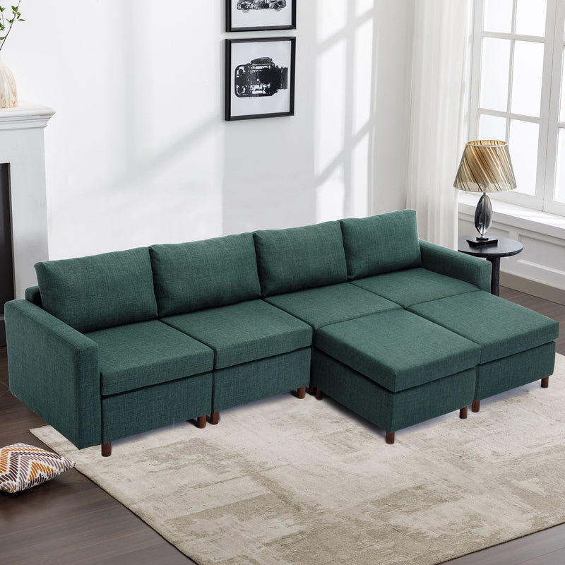 4 Seat Module Sectional Sofa Couch With 2 Ottoman For Living Room, Seat Cushion And Back Cushion Non-Removable And Non-Washable